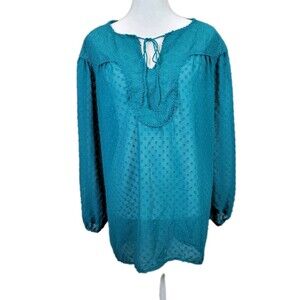 Matilda Jane Charisma Sheer Swiss Dot Once Upon A Time Eyelet Teal Blouse XL